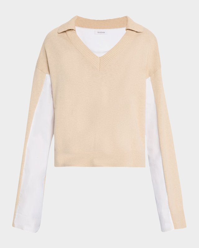 Cotton-Cashmere Mixed Media Sweater